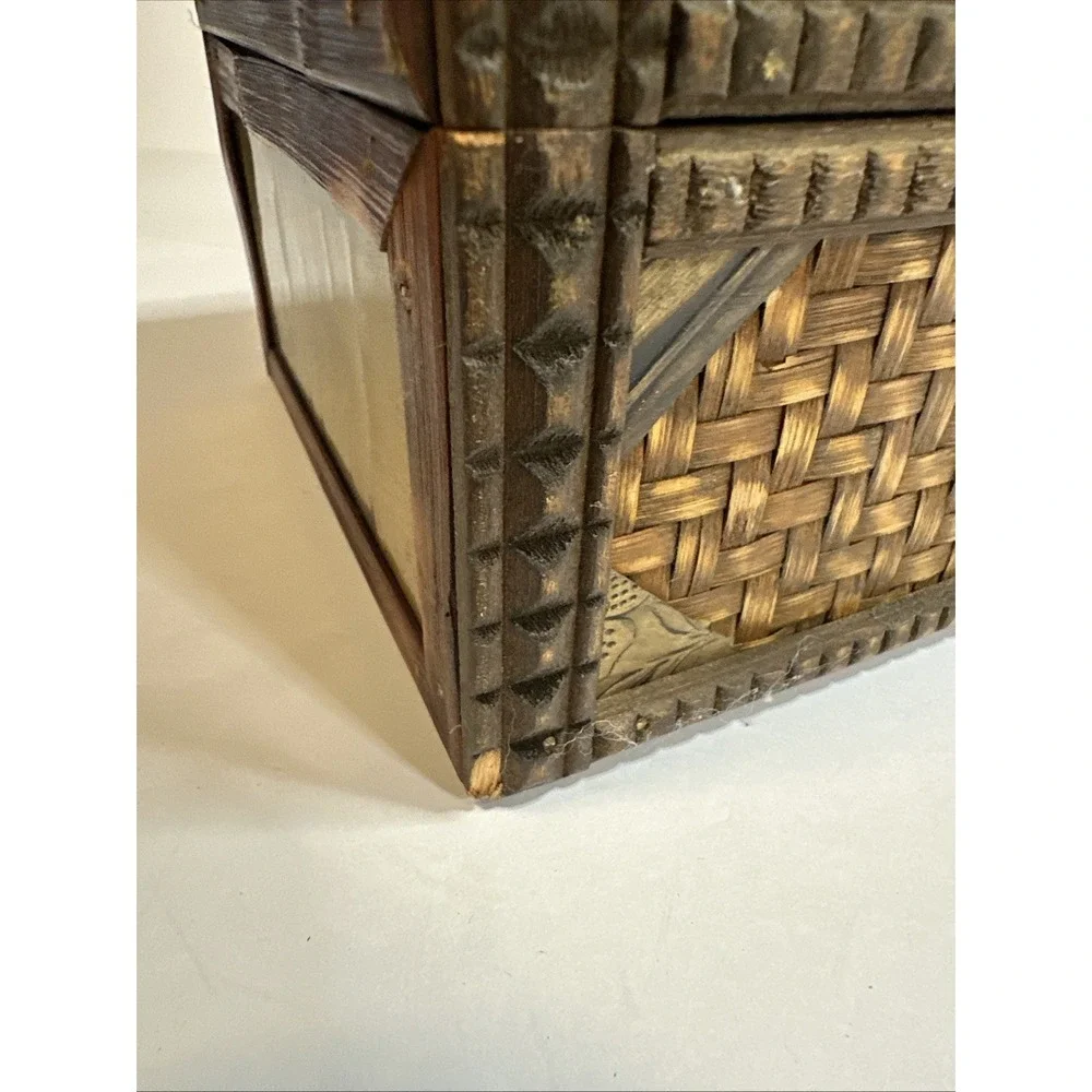 Woven Wooden Treasure Chest Storage Box w/ Metal Handle & Latch, Brown